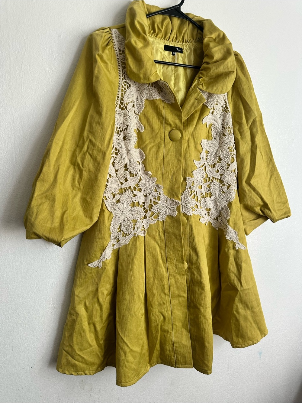 Ryu by Anthropology Coat with Cream Crochet Accents